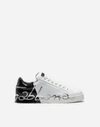 Dolce & Gabbana Patent Calfskin Portofino Sneakers In White/black