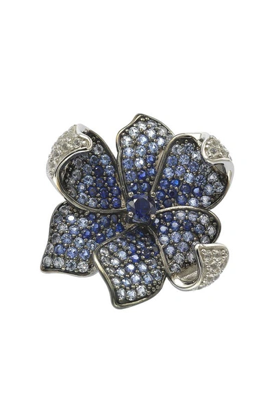 Suzy Levian Sterling Silver Sapphire & Diamond Accent Flower Petal Brooch In Blue