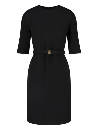 Burberry Monogram Motif Viscose Belted Dress In Black