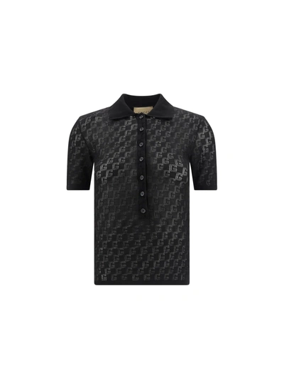 Gucci Geometric G Knitted Polo Shirt In Nero.