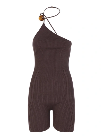 Jacquemus Le Body Maille Perola针织珠饰连体衣 In Brown