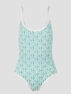 Moncler Stretch Nylon One-piece Swimsuit With All-over Logo In Green