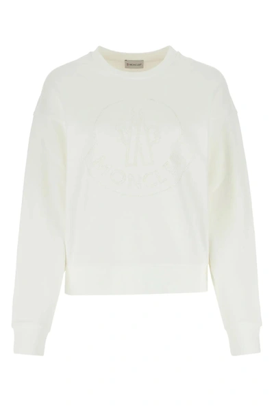 Moncler Logo-embroidered Fleece Sweatshirt In White