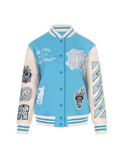 Off-white Women's Embroidered Patch Liberty Varsity Jacket In Blu