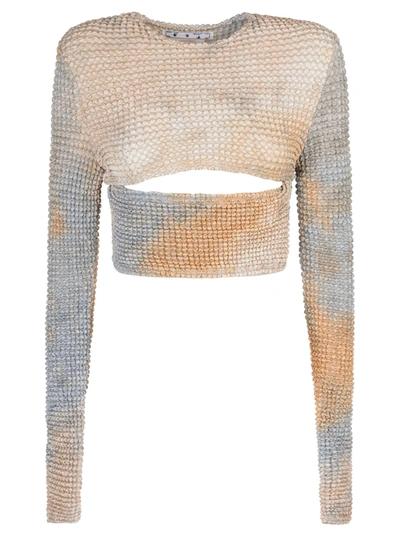 Off-white Slash Cutout Tie-dye Smocked Crop Top In Brown