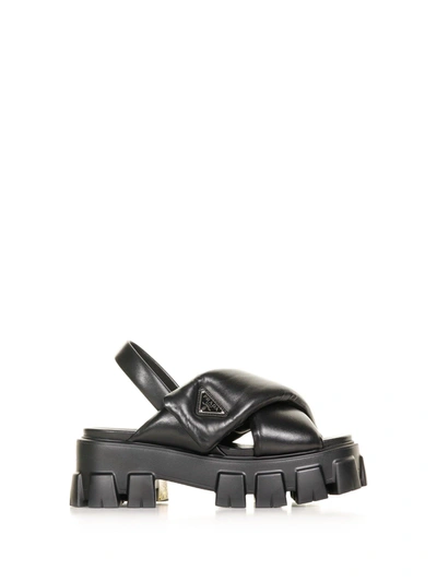 Prada Monolith 55mm Nappa Leather Sandals In Black