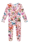 POSH PEANUT WATERCOLOR BUTTERFLY RUFFLE FITTED FOOTIE PAJAMAS