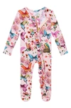 Posh Peanut Baby Girl's Watercolor Butterfly Ruffled Footie In Open Pink