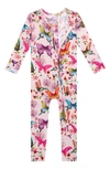 Posh Peanut Watercolor Butterfly Fitted Convertible Footie Pajamas In Open Pink