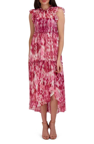 Julia Jordan Ikat Print Tiered Midi Dress In Pink