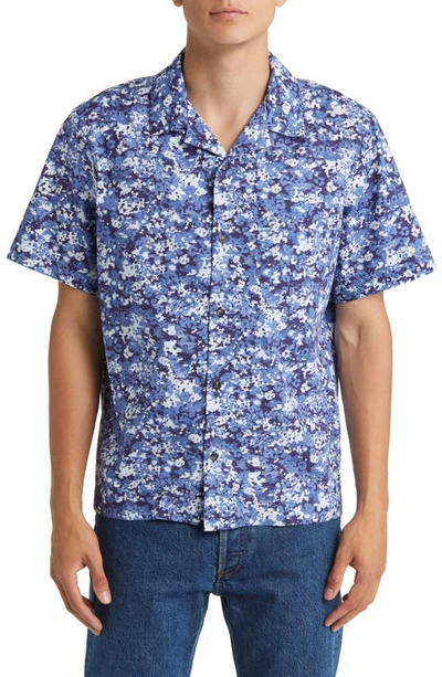 A.p.c. Lloyd Convertible-collar Printed Cotton Shirt In Iaa - Blue