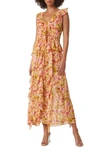 Misa Claudita Floral Chiffon Ruffle Maxi Dress In Golden Flora