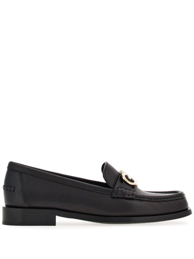 Ferragamo Gancini-ornament Leather Mocassins In Black