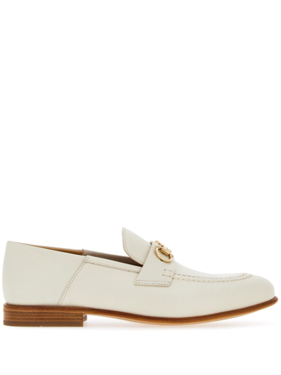 Ferragamo Gancini-ornament Leather Mocassins In White