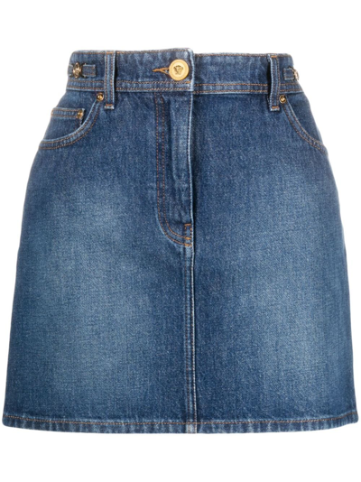 Versace Medusa Denim Skirt In Blue