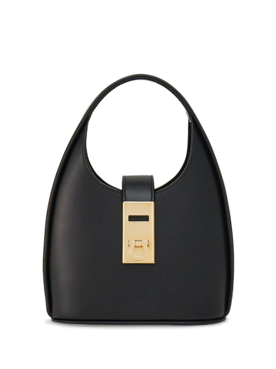 Ferragamo Mini Gancini-buckle Leather Hobo Bag In Black