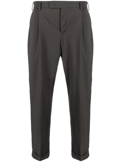 Pt Torino Off-centre Fastening Virgin-wool Trousers In Grey