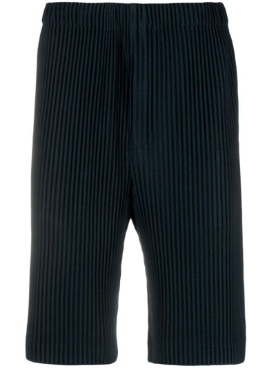 Issey Miyake Homme Plisse  Mens Deep Indigo Pleated Dropped-crotch Knitted Shorts In Blue