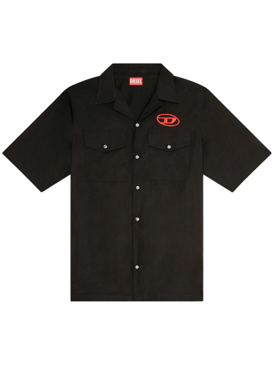 Diesel Logo-embroidered Cotton Shirt In Black