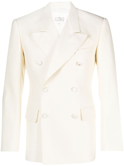 Maison Margiela Double-breasted Mohair-silk Blend Blazer In Neutrals