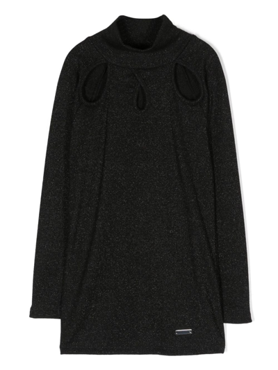 Monnalisa Kids' Cut-out Sparkle Long-sleeve Tunic In Black