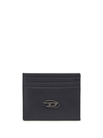 Diesel Logo-plaque Grained Leather Cardholder In Black