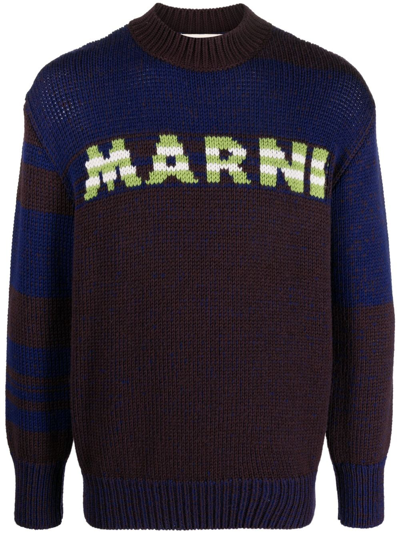 Marni Intarsia-knit-logo Virgin-wool Sweater In Multicolor