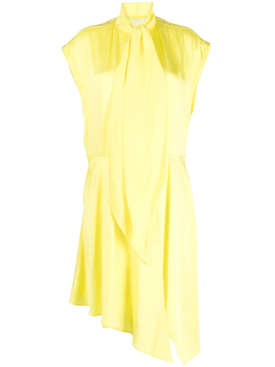 Stella Mccartney Waterfall Asymmetric Hem Satin Shirtdress In Lemon