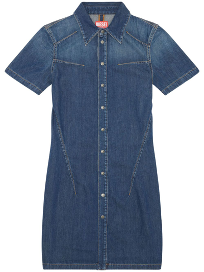 Diesel Short-sleeve Denim Shirt Dress In Blue