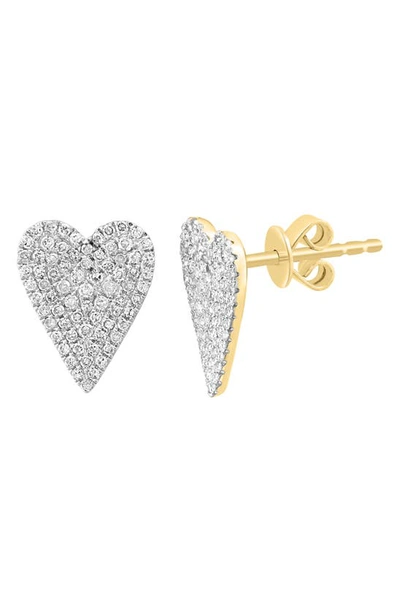 Effy 14k Yellow Gold Pavé Diamond Heart Stud Earrings In Red