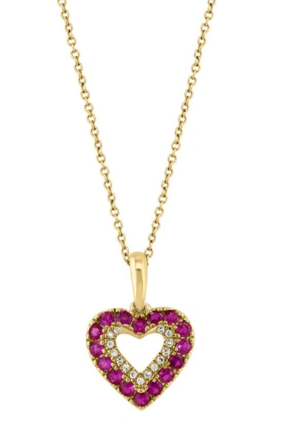 Effy 14k Yellow Gold Diamond & Ruby Heart Pendant Necklace In Red