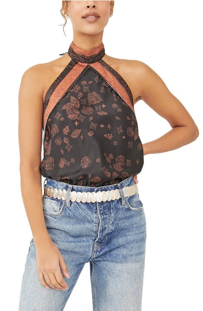 Free People 1 Thing Halter Neck Bodysuit In Black Combo