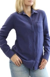 Beachlunchlounge Alessia Long Sleeve Cotton Shirt In Navy Time