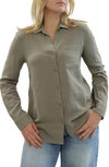 Beachlunchlounge Alessia Long Sleeve Cotton Shirt In Olive Nouveau