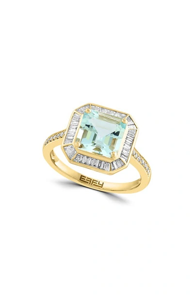 Effy 14k Yellow Gold Aquamarine & Diamond Halo Ring In Blue