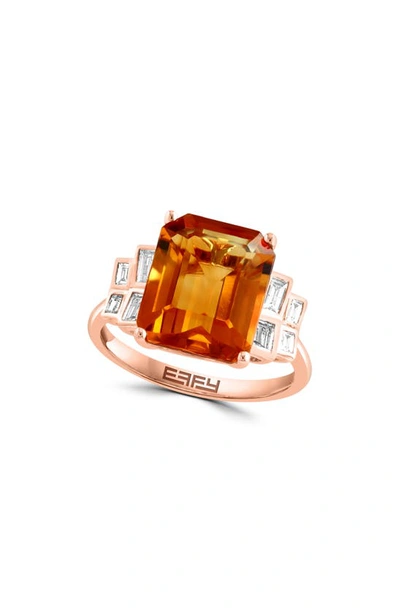 Effy 14k Rose Gold Emerald Cut Citrine & Diamond Ring In Orange
