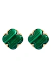 Effy 14k Yellow Gold Malachite & Diamond Clover Stud Earrings In Green