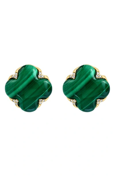 Effy 14k Yellow Gold Malachite & Diamond Clover Stud Earrings In Green