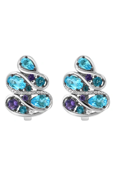 Effy Sterling Silver Amethyst, Blue Topaz, London Blue Topaz & Diamond Earrings In Blue Multi