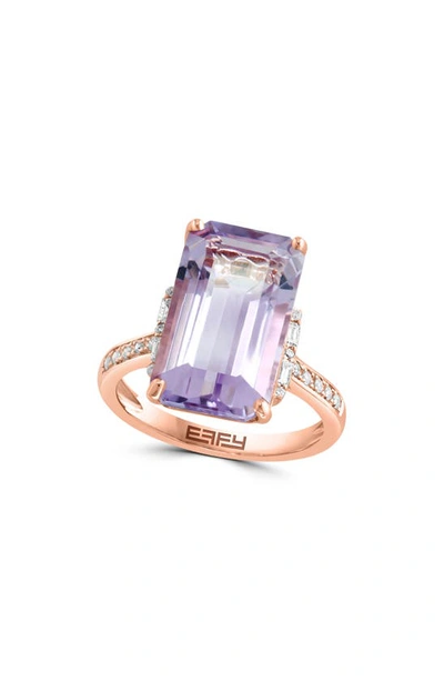 Effy 14k Rose Gold Emerald Cut Amethyst & Diamond Ring In Purple