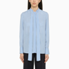 Valentino Stripe Neck-tie Cotton Collared Shirt In Blue
