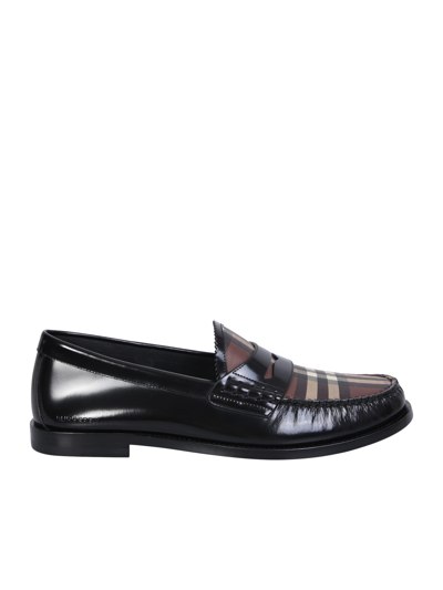 Burberry Shane Check Penny Loafers In Black