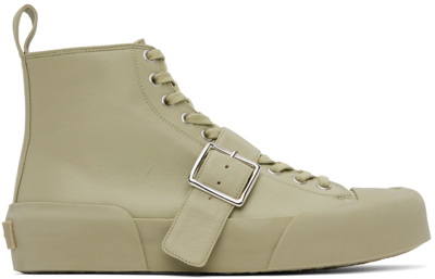 Jil Sander Green Buckle Trainers In 332 Grasshopper