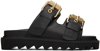 Moschino Logo Plaque Buckled Sandals In Black