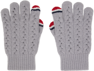 Thom Browne Pointelle-knit Touchscreen Gloves In Grey