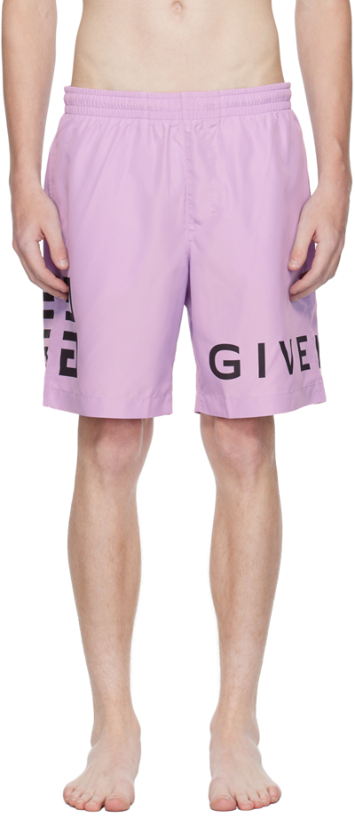 Givenchy 4g Long Swim Shorts In Recycled Nylon In Pink & Purple