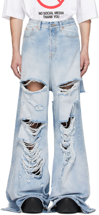 Vetements Wide-leg Distressed Jeans In Light Blue