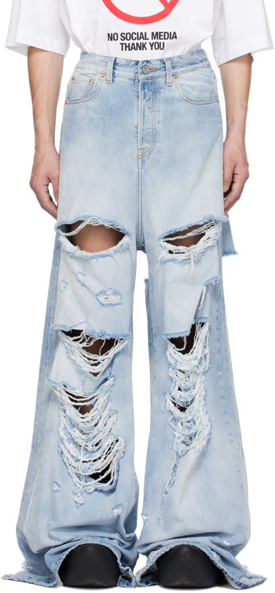 Vetements Wide-leg Distressed Jeans In Blue