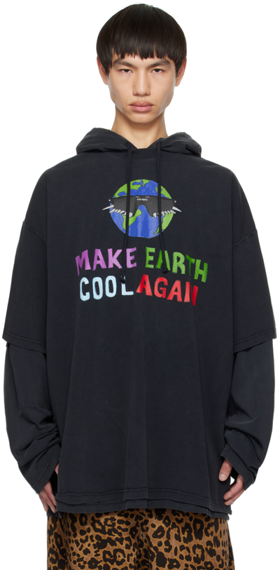 Vetements Black 'make Earth Cool Again' Hoodie In Washed Black
