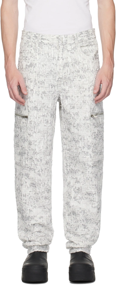 Givenchy White & Gray Destroyed Denim Cargo Pants In 117-white/grey